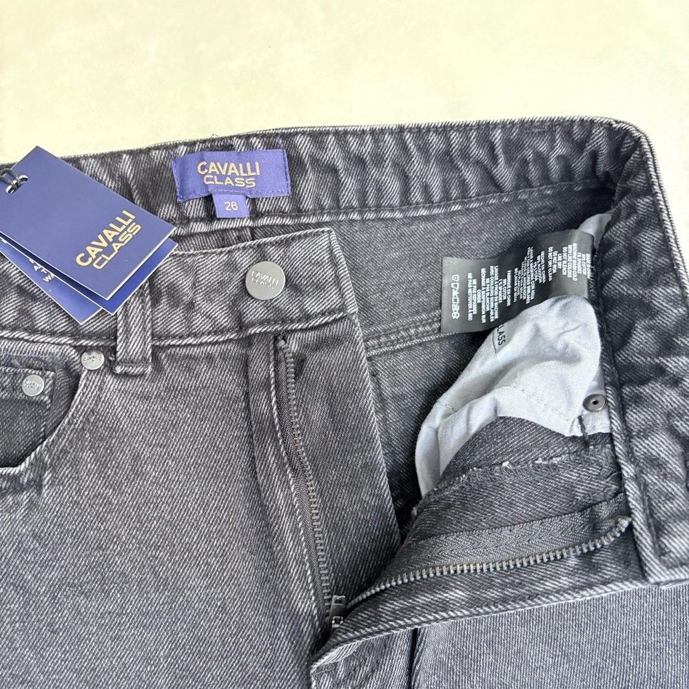 NWT Cavalli Class High Rise Straight Leg Faded Black Denim Women's Jeans SZ 26 - Picture 5 of 10